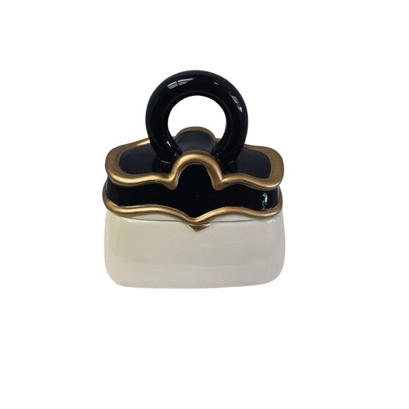 Davids Cookies Christmas Themed Purse Cookie Jar Bow & Holly Red Gold & Black - Picture 5 of 7